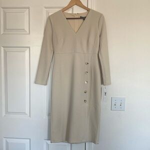 Maggie London NWT Classic Cream Structured Midi Dress.